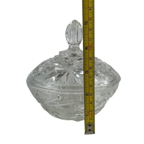 Anchor Hocking Prescut Clear Glass Candy Dish & Lid Pressed Star/Fan Design - Picture 9 of 11